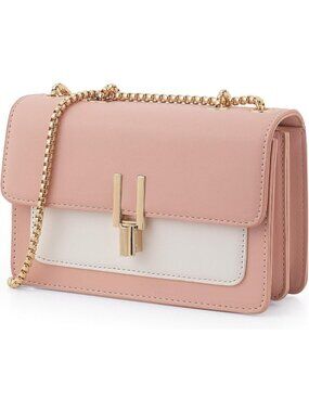 〽️Women's Pink Color Block Chain Strap Crossbody Leather Purse Shoulder Bags